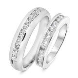 Photo of Elegance 1 ct tw. Diamond Wedding Band Set 10K White Gold [WB591W]