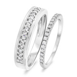 Photo of Kalani 1/2 ct tw. Diamond Wedding Band Set 10K White Gold [WB680W]