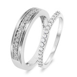 Photo of Eagan 3/8 ct tw. Diamond His and Hers Matching Wedding Band Set 10K White Gold [WB688W]