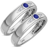 Photo of Clema 1/4 CT. T.W. Sapphire and Diamond Same Sex Mens Wedding Band Set 10K White Gold [WM868W]