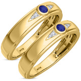 Photo of Clema 1/8 Carat T.W. Sapphire and Diamond Matching Wedding Band Set 14K Yellow Gold [WM868Y]