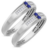 Photo of Chrisoula 1/8 CT. T.W. Sapphire and Diamond Matching Wedding Band Set 14K White Gold [WM869W]