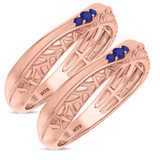 Photo of Neeja 1/8 Carat T.W. Sapphire and Diamond Matching Wedding Band Set 14K Rose Gold [WM870R]