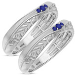 Photo of Neeja 1/8 CT. T.W. Sapphire and Diamond Matching Wedding Band Set 14K White Gold [WM870W]