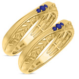 Photo of Neeja 1/8 CT. T.W. Sapphire and Diamond Matching Wedding Band Set 14K Yellow Gold [WM870Y]