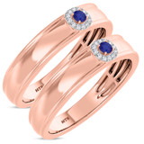Photo of Delphine 1/5 CT. T.W. Sapphire and Diamond Matching Wedding Band Set 14K Rose Gold [WM871R]