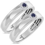 Photo of Delphine 1/5 CT. T.W. Sapphire and Diamond Matching Wedding Band Set 14K White Gold [WM871W]