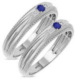 Photo of Magnol 1/4 Carat T.W. Sapphire and Diamond Matching Wedding Band Set 10K White Gold [WM872W]