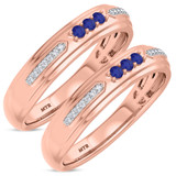 Photo of Diantha 1/5 Carat T.W. Sapphire and Diamond Matching Wedding Band Set 10K Rose Gold [WM873R]