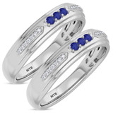 Photo of Diantha 1/5 CT. T.W. Sapphire and Diamond Matching Wedding Band Set 14K White Gold [WM873W]