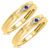 Photo of Irit 1/15 CT. T.W. Sapphire and Diamond Matching Wedding Band Set 10K Yellow Gold [WM874Y]