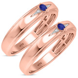 Photo of Abilia 1/10 Carat T.W. Sapphire and Diamond Matching Wedding Band Set 10K Rose Gold [WM877R]