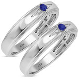 Photo of Abilia 1/10 Carat T.W. Sapphire and Diamond Matching Wedding Band Set 10K White Gold [WM877W]