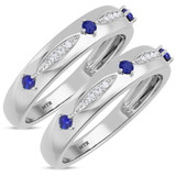 Photo of Mawar 1/5 CT. T.W. Sapphire and Diamond Matching Wedding Band Set 10K White Gold [WM878W]