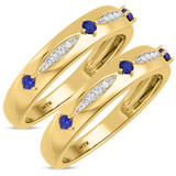 Photo of Mawar 1/5 CT. T.W. Sapphire and Diamond Matching Wedding Band Set 14K Yellow Gold [WM878Y]
