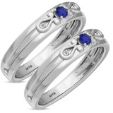 Photo of Garland 1/7 CT. T.W. Sapphire and Diamond Matching Wedding Band Set 14K White Gold [WM879W]