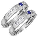 Photo of Hana 1/6 CT. T.W. Sapphire and Diamond Matching Wedding Band Set 10K White Gold [WM880W]
