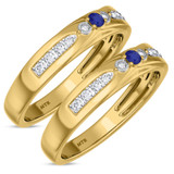 Photo of Hana 1/6 CT. T.W. Sapphire and Diamond Matching Wedding Band Set 14K Yellow Gold [WM880Y]