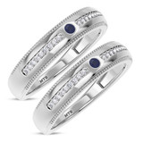 Photo of Evanthe 1/7 CT. T.W. Sapphire and Diamond Matching Wedding Band Set 10K White Gold [WM891W]
