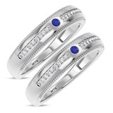 Photo of Evanthe 1/7 CT. T.W. Sapphire and Diamond Matching Wedding Band Set 10K White Gold [WM891W]