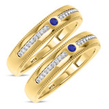 Photo of Evanthe 1/7 CT. T.W. Sapphire and Diamond Matching Wedding Band Set 14K Yellow Gold [WM891Y]