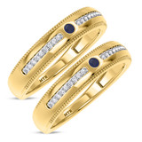 Photo of Evanthe 1/7 CT. T.W. Sapphire and Diamond Matching Wedding Band Set 14K Yellow Gold [WM891Y]