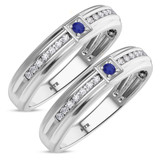 Photo of Holly 1/5 Carat T.W. Sapphire and Diamond Matching Wedding Band Set 10K White Gold [WM892W]