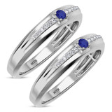 Photo of Erica 1/7 CT. T.W. Sapphire and Diamond Matching Wedding Band Set 10K White Gold [WM893W]