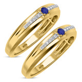 Photo of Erica 1/7 CT. T.W. Sapphire and Diamond Matching Wedding Band Set 14K Yellow Gold [WM893Y]