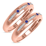 Photo of Lone 1/7 Carat T.W. Sapphire and Diamond Matching Wedding Band Set 10K Rose Gold [WM894R]