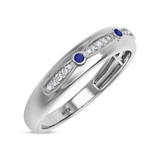 Photo of Lone 1/7 Carat T.W. Sapphire and Diamond Matching Wedding Band Set 10K White Gold [BT894WM]