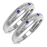 Photo of Lone 1/7 Carat T.W. Sapphire and Diamond Matching Wedding Band Set 14K White Gold [WM894W]