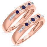 Photo of Kana 1/5 CT. T.W. Sapphire and Diamond Matching Wedding Band Set 10K Rose Gold [WM895R]