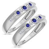 Photo of Kana 1/5 CT. T.W. Sapphire and Diamond Matching Wedding Band Set 14K White Gold [WM895W]
