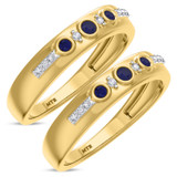 Photo of Kana 1/5 Carat T.W. Sapphire and Diamond Matching Wedding Band Set 14K Yellow Gold [WM895Y]