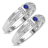 Photo of Bryony 1/5 Carat T.W. Sapphire and Diamond Matching Wedding Band Set 10K White Gold [WM897W]