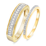 Photo of Marlow 3/8 ct tw. Diamond His and Hers Matching Wedding Band Set 10K Yellow Gold [WB809Y]