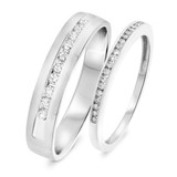 Photo of Glamour 1/2 ct tw. Diamond His and Hers Matching Wedding Band Set 10K White Gold [WB810W]