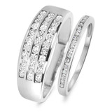Photo of Kylee 3/4 ct tw. Diamond His and Hers Matching Wedding Band Set 10K White Gold [WB812W]