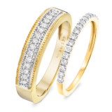 Photo of Cammi 1/2 ct tw. Diamond His and Hers Matching Wedding Band Set 10K Yellow Gold [WB816Y]