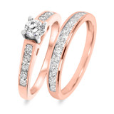 Photo of Kore 1 Carat T.W. Diamond Round Solitaire Bridal Set 14K Rose Gold [BR505R-R029]
