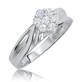 Photo of Cascade 3/8 Carat T.W. Diamond Round Cluster Bridal Set 14K White Gold [BT508WE-C000]