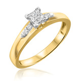 Photo of Amor 1/5 ct tw. Diamond Princess Cluster Engagement Ring 14K Yellow Gold [BT522YE-C000]