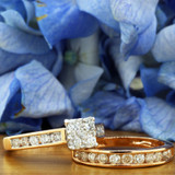 Photo of Arabella 7/8 CT. T.W. Diamond Princess Cluster Bridal Set 14K White Gold [BR532W-C000]