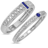Photo of Manuka 1/5 CT. T.W. Sapphire and Diamond Matching Wedding Band Set 10K White Gold [WB867W]