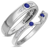 Photo of Clema 1/4 CT. T.W. Sapphire and Diamond Matching Wedding Band Set 10K White Gold [WB868W]