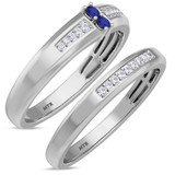 Photo of Chrisoula 1/6 CT. T.W. Sapphire and Diamond Matching Wedding Band Set 10K White Gold [WB869W]
