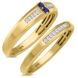 Photo of Chrisoula 1/6 CT. T.W. Sapphire and Diamond Matching Wedding Band Set 14K Yellow Gold [WB869Y]