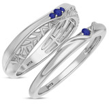 Photo of Neeja 1/6 Carat T.W. Sapphire and Diamond Matching Wedding Band Set 14K White Gold [WB870W]