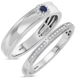 Photo of Delphine 1/3 Carat T.W. Sapphire and Diamond Matching Wedding Band Set 14K White Gold [WB871W]